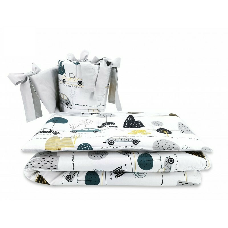 Set lenjerie pentru patut cu 5 piese, Childrens Journey Grey, 120x60 cm, MimiNu