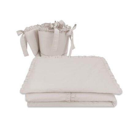 Set lenjerie pentru patut cu volanase Royal, Beige, 120x60 cm, MimiNu