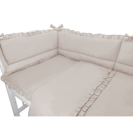 Set lenjerie pentru patut 5 piese, cu volanase, pilota si perna Royal, Beige, 120x60 cm, MimiNu 639684