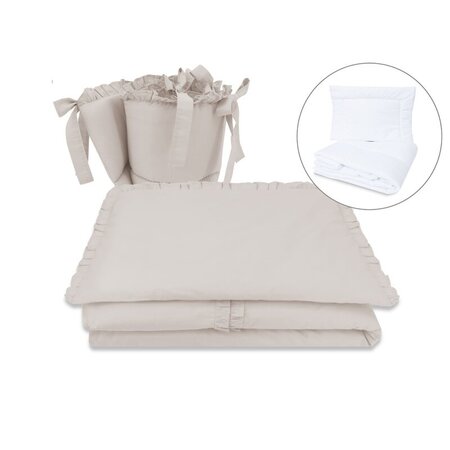 Set lenjerie pentru patut 5 piese, cu volanase, pilota si perna Royal, Beige, 120x60 cm, MimiNu 639683