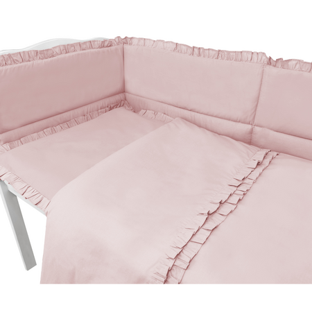 Set lenjerie pentru patut 5 piese, cu volanase, pilota si perna Royal, Powder Pink, 120x60 cm, MimiNu 685286
