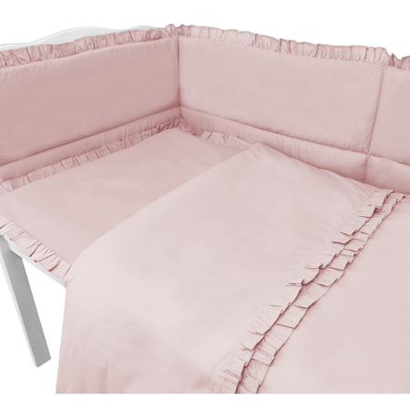 Set lenjerie pentru patut 5 piese, cu volanase, pilota si perna Royal, Powder Pink, 120x60 cm, MimiNu 685289