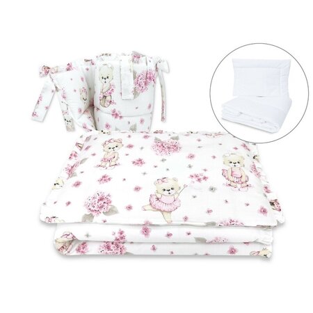 Set lenjerie pentru patut cu 5 piese, Pink Ballerina, 120x60 cm, MimiNu