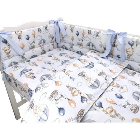 Set lenjerie pentru patut cu 5 piese, Parachutes Blue, 120x60 cm, MimiNu 639713