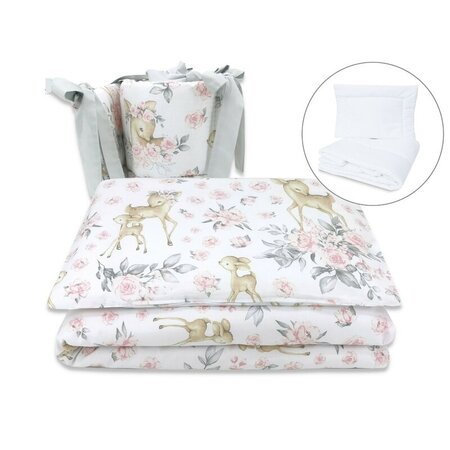 Set lenjerie pentru patut cu 5 piese, Sweet Deer Pink, 120x60 cm, MimiNu 639720