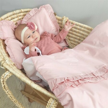 Prosop cu gluga cu volanas, din bumbac si thermo fleece Royal, Powder Pink, 100x100 cm, MimiNu 639979
