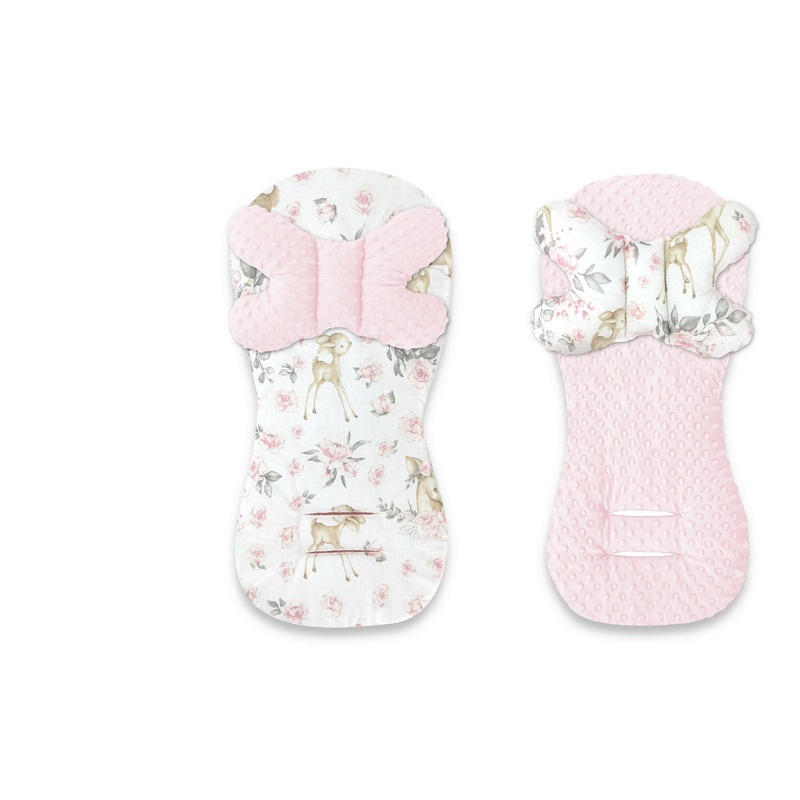 Protectie textila cu perna Butterfly pentru carucior, scaun auto si scaun de bicicleta Minky, Sweet Deer Pink, MimiNu