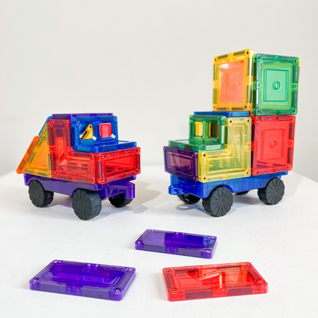 Set de constructie cu piese magnetice, +3 ani, Masini, 28 piese, Learn & Grow 640088