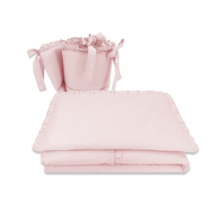 Set lenjerie pentru patut cu 3 piese cu volanase Royal, Powder Pink, 120x60 cm, MimiNu