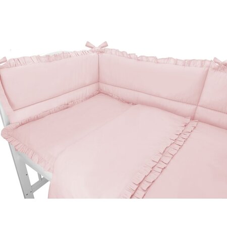 Set lenjerie pentru patut cu 3 piese, cu volanase Royal, Powder Pink, 120x60 cm, MimiNu 640291