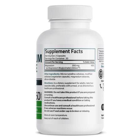 Magneziu Glicinat, 200 mg, 60 capsule, Bronson 640288