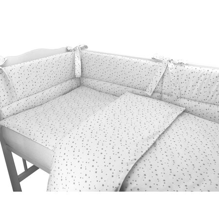 Set lenjerie pentru patut cu 3 piese, Mini Gray Stars, 120x60 cm, MimiNu 640298