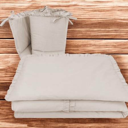 Set lenjerie pentru patut cu 3 piese, cu volanase Royal, Beige, 120x60 cm, MimiNu 685275