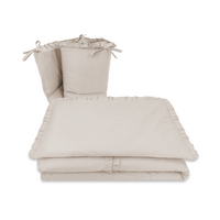 Set lenjerie pentru patut cu 3 piese, cu volanase Royal, Beige, 120x60 cm, MimiNu