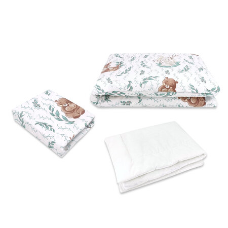Set lenjerie patut cu 3 piese, cearceaf 120x60 cm, pilota si husa pilota, 135x100 cm, Lulu Natural, MimiNu