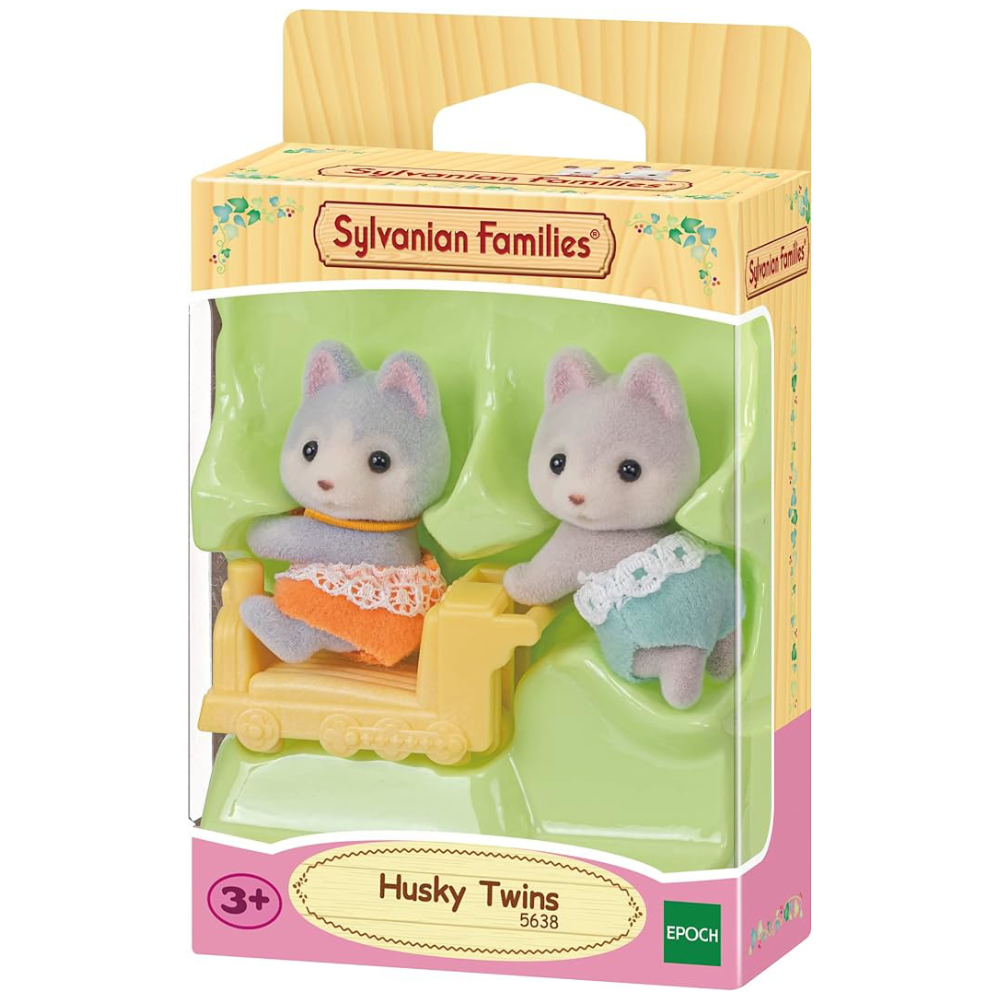 Set 2 figurine Gemenii Catelusi Husky Sylvanian Families, +3 ani, Epoch