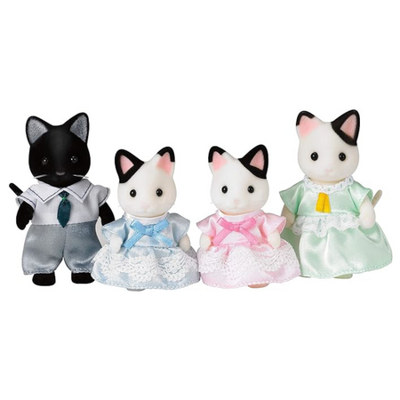 Set 4 figurine Familia Pisicutelor Tuxedo Sylvanian Families, +3 ani, Epoch 641044