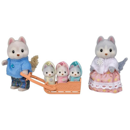 Set 4 figurine Familia Catelusilor Husky Sylvanian Families, +3 ani, Epoch 641081