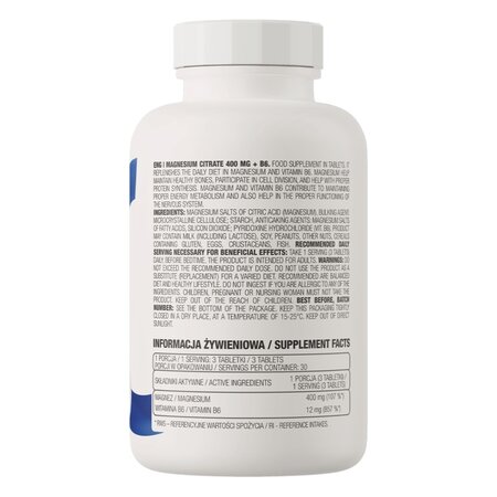 Magnesium Citrate 400 mg + Vitamina B6, 90 tablete, Ostrovit 642411