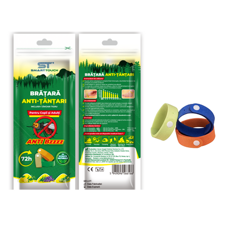 Bratara anti-tantari reglabial 72H pentru copii si adulti, 1 bucata, Smart Touch 709794