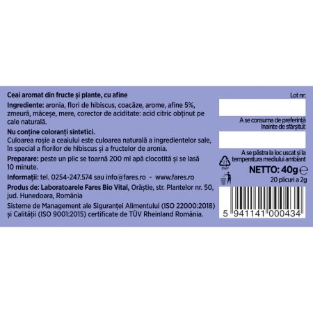 Ceai aromat cu afine, 20 plicuri, Fares 718145