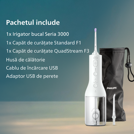 Irigator portabil Power Flosser 3000, Alb, HX3826/31, Philips Sonicare 795651