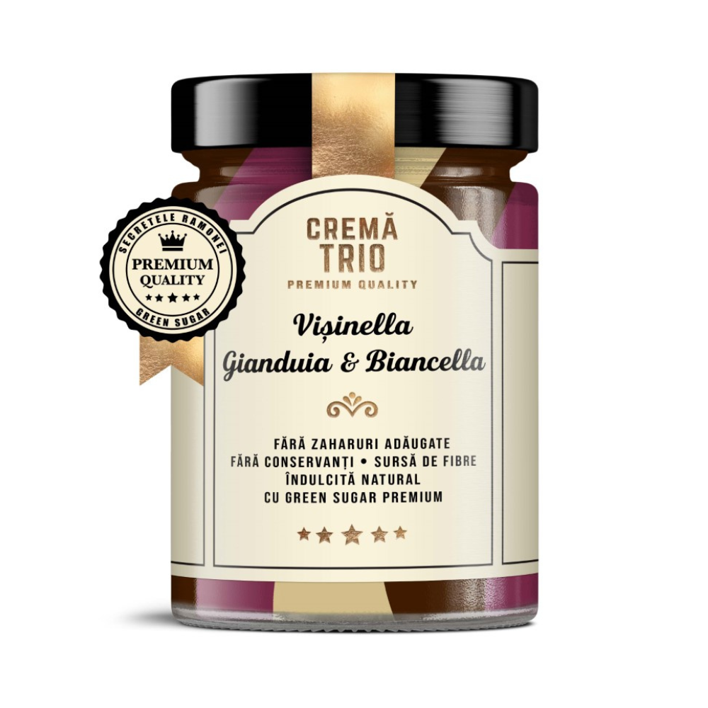 Crema Trio Visinella cu Gianduia si Biancella, 350 g, Secretele Ramonei