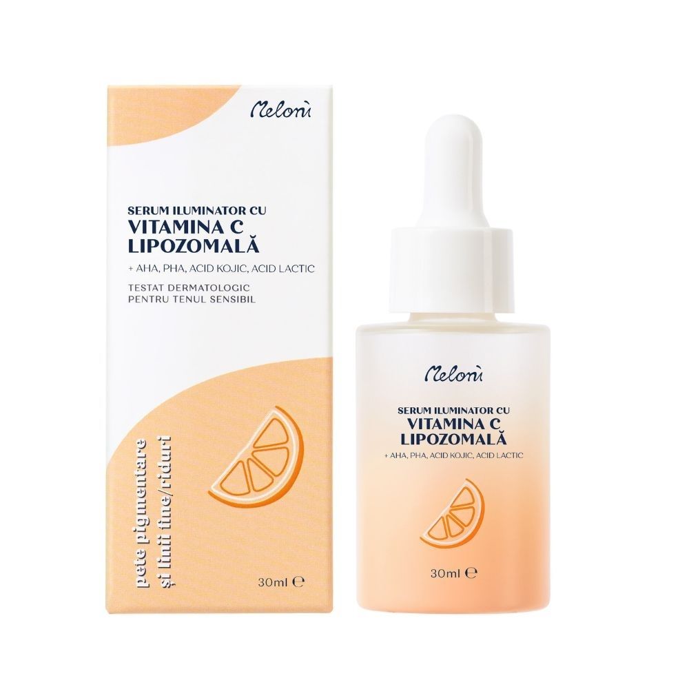 Ser cu vitamina C Lipozomala + AHA, PHA, acid kojic, acid lactic, 30 ml, Meloni