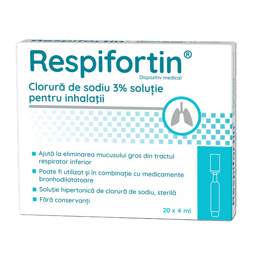 Clorura de sodiu 3% solutie pentru inhalatii, 20 fiole x 4 ml, Respifortin