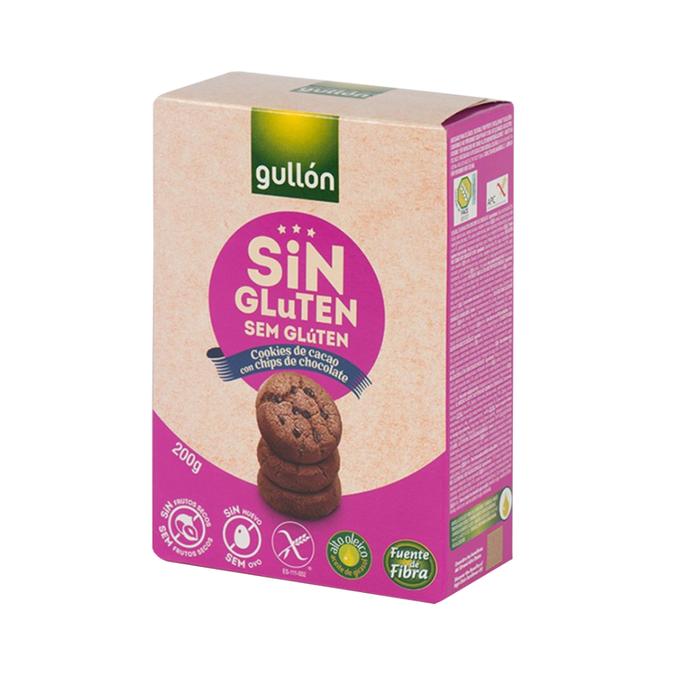 Fursecuri fara gluten cu bucati de ciocolata, 200 g, Gullon