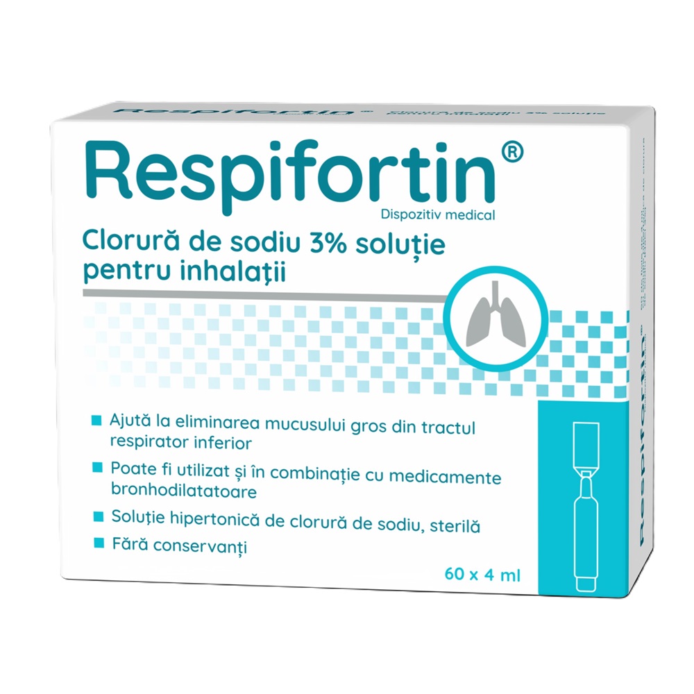 Clorura de sodiu 3% solutie pentru inhalatii, 60 fiole x 4 ml, Respifortin