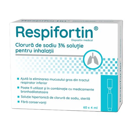 Clorura de sodiu 3% solutie pentru inhalatii, 60 fiole x 4 ml, Respifortin