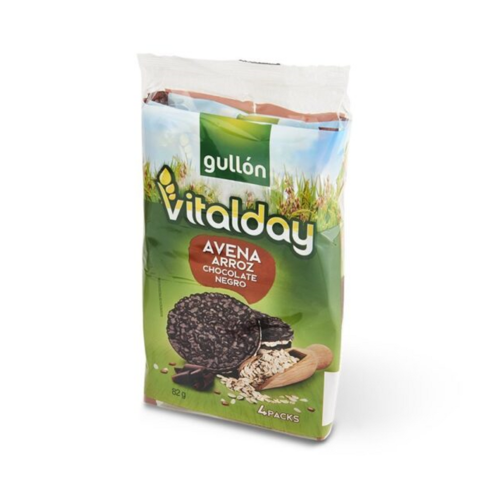 Ovaz si orez expandat cu glazura de ciocolata neagra Vitalday, 4x20.5g, Gullon