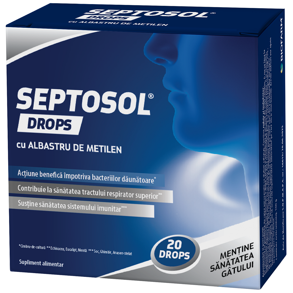 Septosol cu albastru de metilen, 20 dropsuri, Biofarm