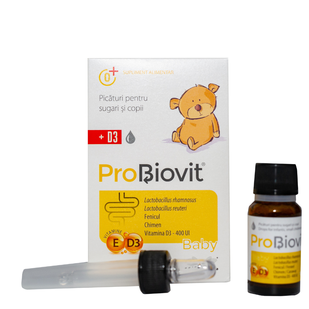 Picaturi cu probiotice si Vitamina D3 pentru copii Probiovit Baby, 10 ml, Apipharma