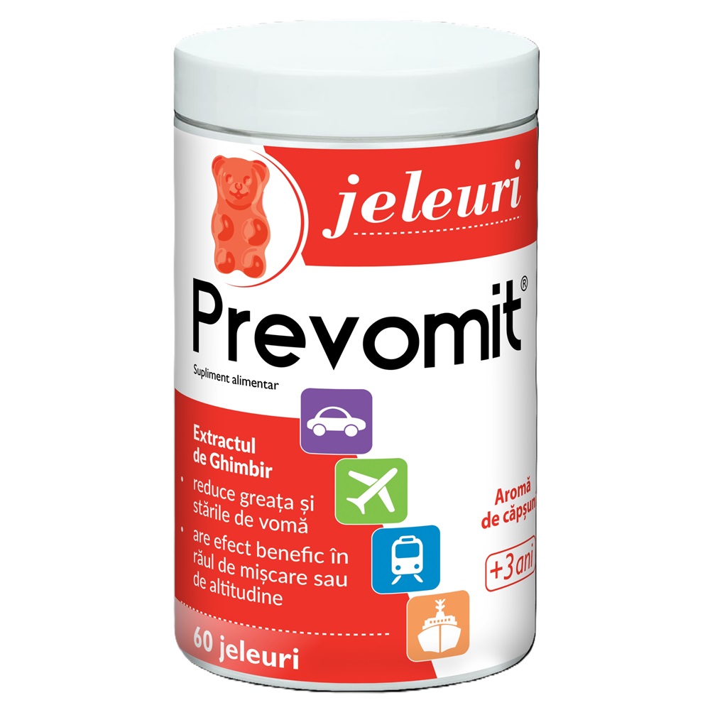 Prevomit cu aroma de capsuni, +3 ani, 60 jeleuri gumate, Zdrovit