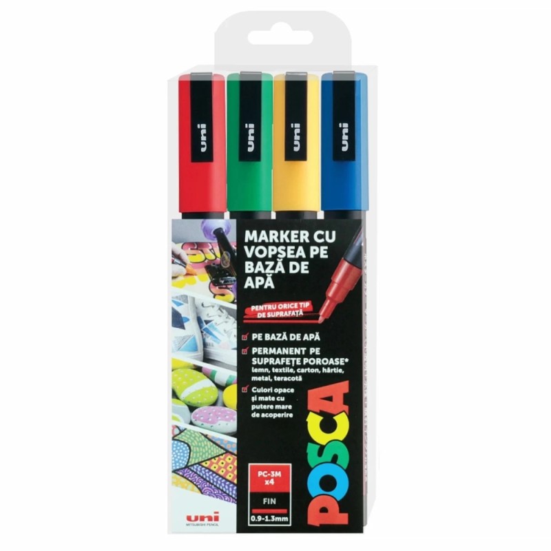 Set Marker acrilic PC-3M Fine, 4 bucati, Posca