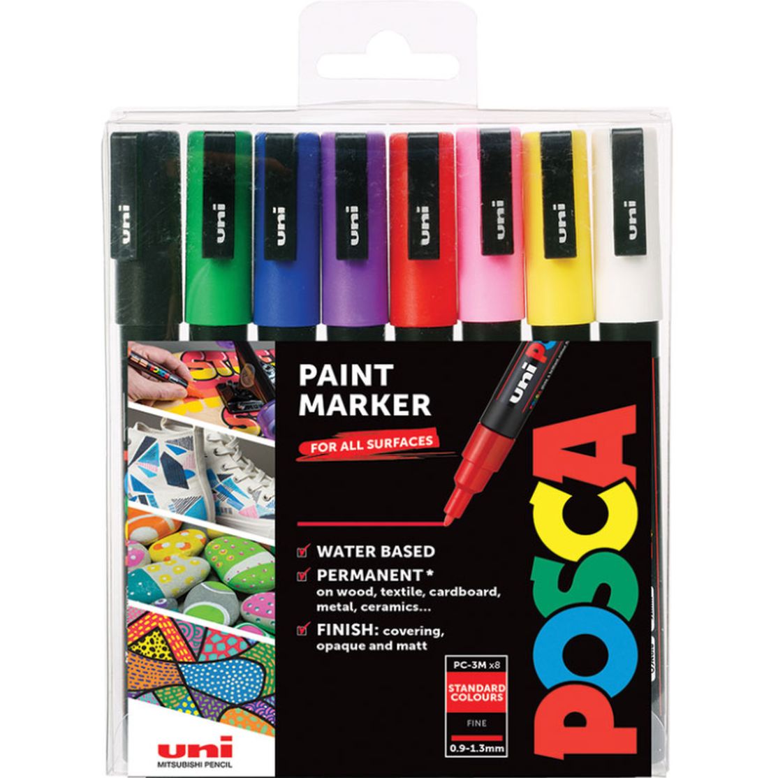 Set Marker acrilic PC-3M Fine, 8 bucati, Posca