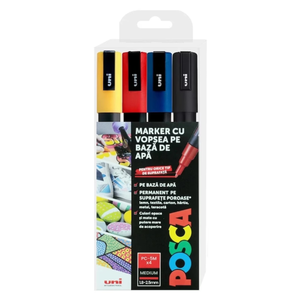 Set Marker acrilic PC-5M Medium, 4 bucati, Posca