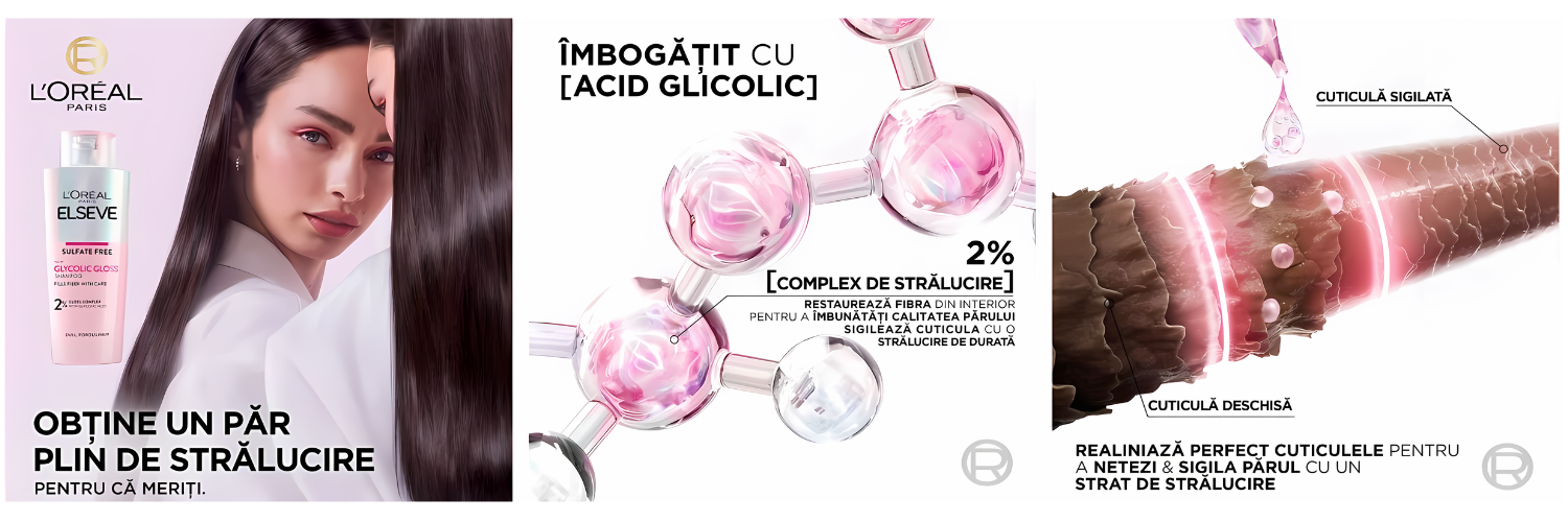 Sampon pentru stralucirea parului cu 2% acid glicolic Glycolic Gloss, 200 ml, Elseve