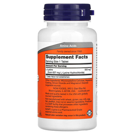 L-Lyzine, 500 mg, 100 tablete, Now Foods 645216