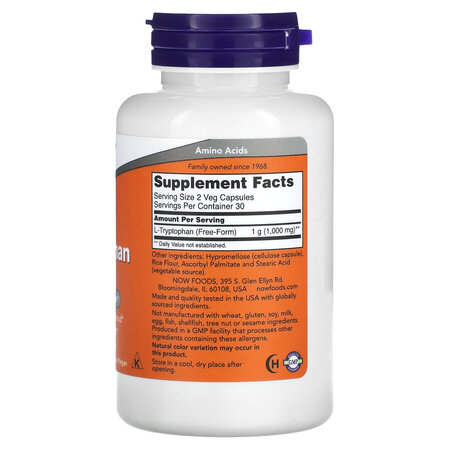 L-Triptofan, 500 mg, 60 capsule vegetale, Now Foods 645221