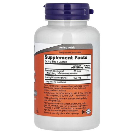 Antioxidanti N-Acetyl Cysteine Cu Seleniu, 600 mg, 100 capsule vegetale, Now Foods 645259