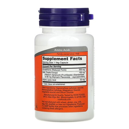 L-Glutathione, 500 mg, 30 capsule vegetale, Now Foods 645264