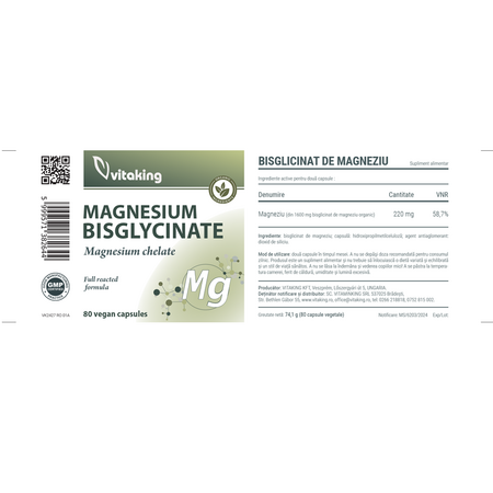 Magneziu Bisglicinat, 80 capsule, Vitaking 645333