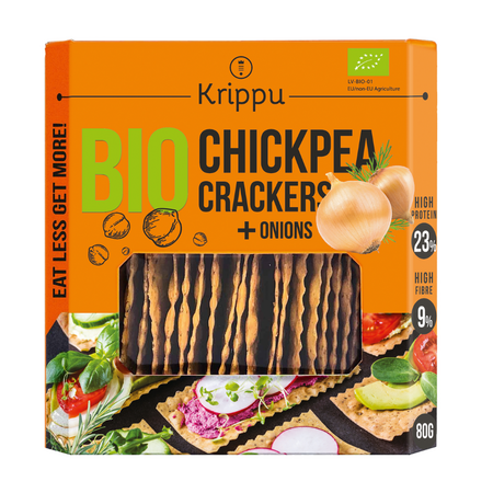 Crackers Bio din naut cu ceapa, 80 g, Krippu