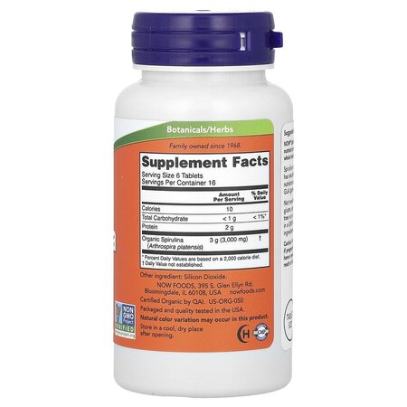 Spirulina Organica, 500 mg, 100 tablete, Now Foods 645412