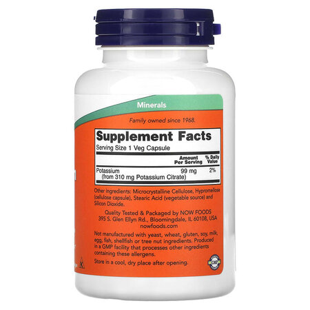 Potasiu Citrat, 99 mg, 180 capsule vegetale, Now Foods 645445