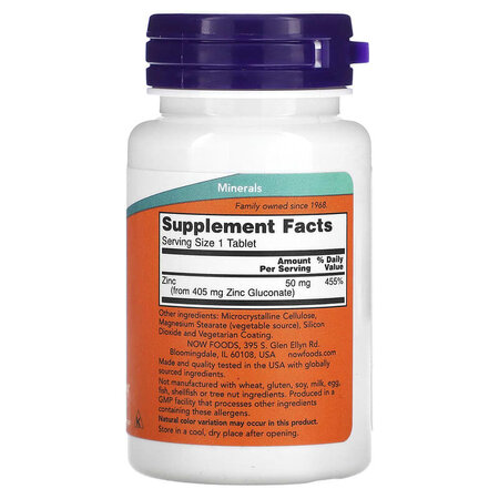 Zinc Gluconat, 50 mg, 100 tablete, Now Foods 645450