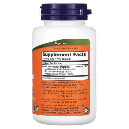 Probiotic 8 miliarde Acidophilus and Bifidus, 60 capsule vegetale, Now Foods 645495